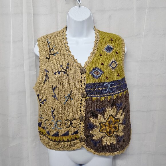Sigrid Olsen Jackets & Blazers - Vintage Sigrid Olsen Vest Knit Beaded Embroidered Boho Cottage Button L